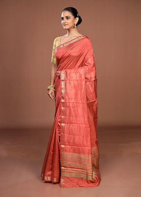 Peach Dupion Silk Saree With Blouse Piece