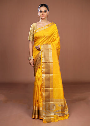Yellow Dupion Silk Saree With Blouse Piece