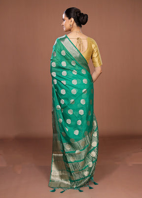 Green Dupion Silk Saree With Blouse Piece