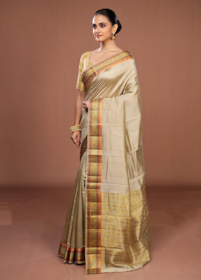 Cream Dupion Silk Saree With Blouse Piece