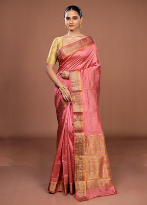 Pink Dupion Silk Saree With Blouse Piece