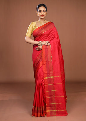 Pink Kanjivaram Silk Saree With Blouse Piece