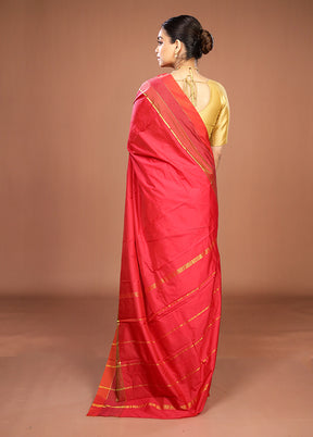 Pink Kanjivaram Silk Saree With Blouse Piece