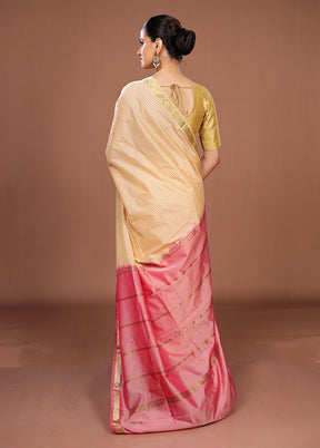 Cream Kanjivaram Silk Saree With Blouse Piece