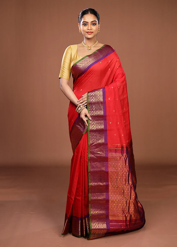 Red Gadwal Pure Silk Saree Without Blouse Piece