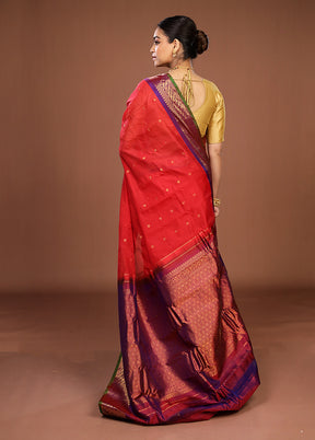 Red Gadwal Pure Silk Saree Without Blouse Piece