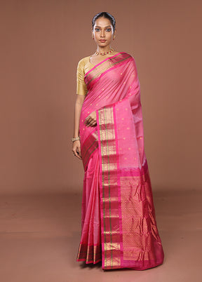 Pink Gadwal Pure Silk Saree Without Blouse Piece