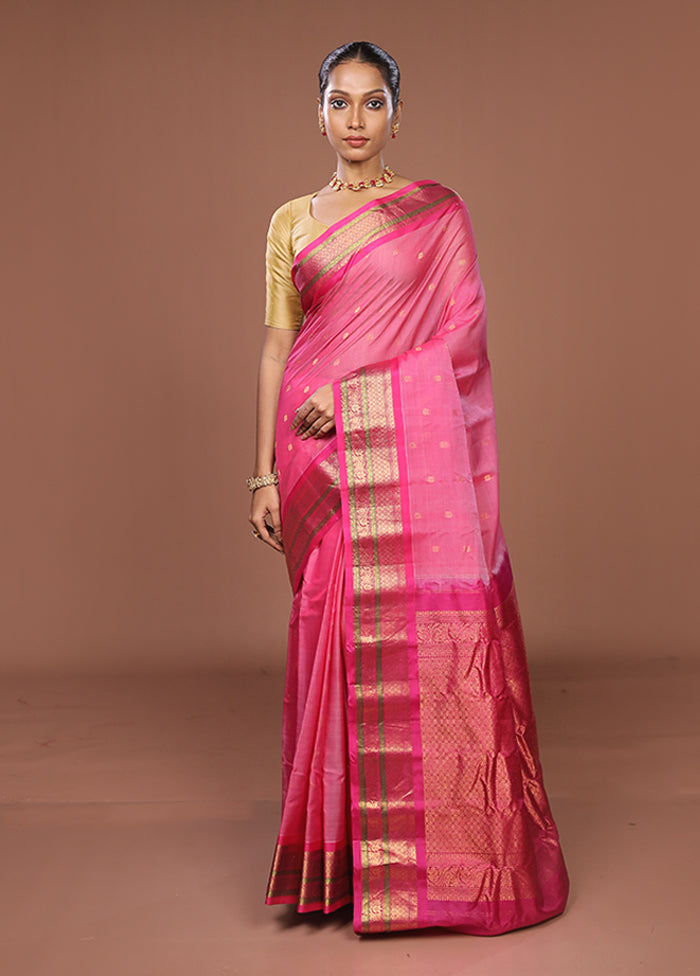 Pink Gadwal Pure Silk Saree Without Blouse Piece