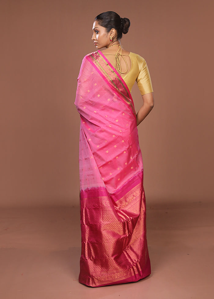 Pink Gadwal Pure Silk Saree Without Blouse Piece