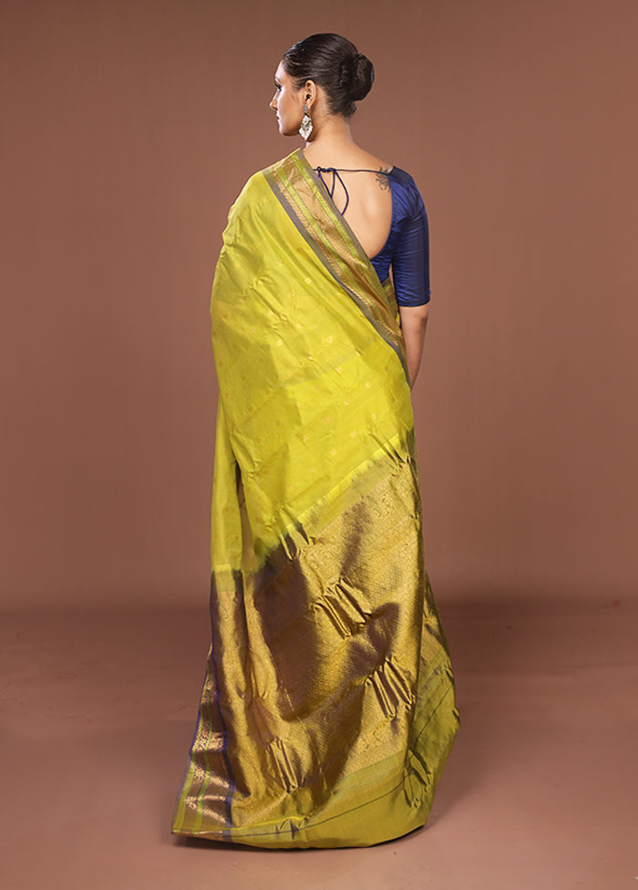 Green Gadwal Pure Silk Saree Without Blouse Piece