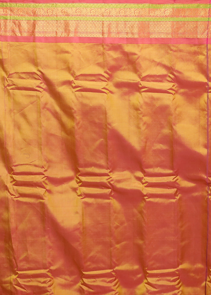 Yellow Gadwal Pure Silk Saree Without Blouse Piece