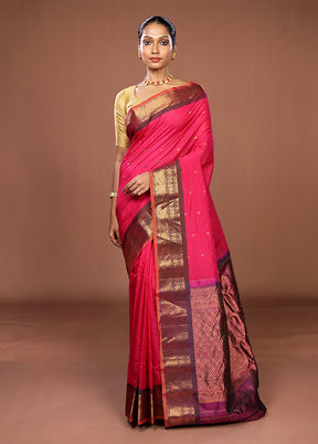 Pink Gadwal Pure Silk Saree Without Blouse Piece
