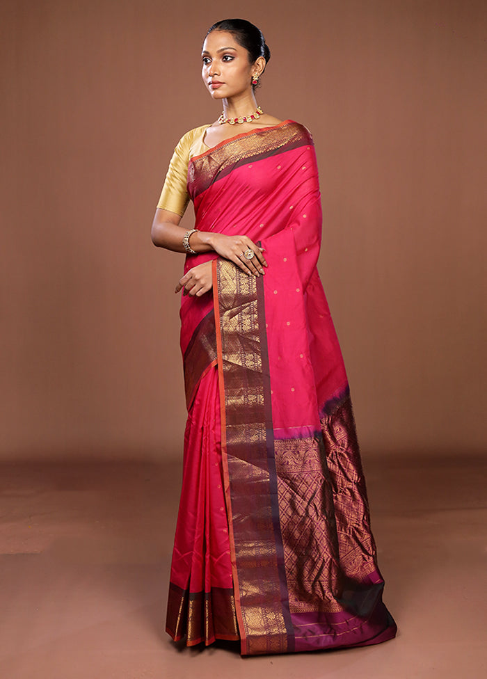 Pink Gadwal Pure Silk Saree Without Blouse Piece