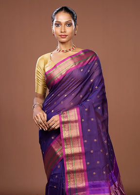 Purple Gadwal Pure Silk Saree Without Blouse Piece