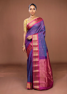 Purple Gadwal Pure Silk Saree Without Blouse Piece