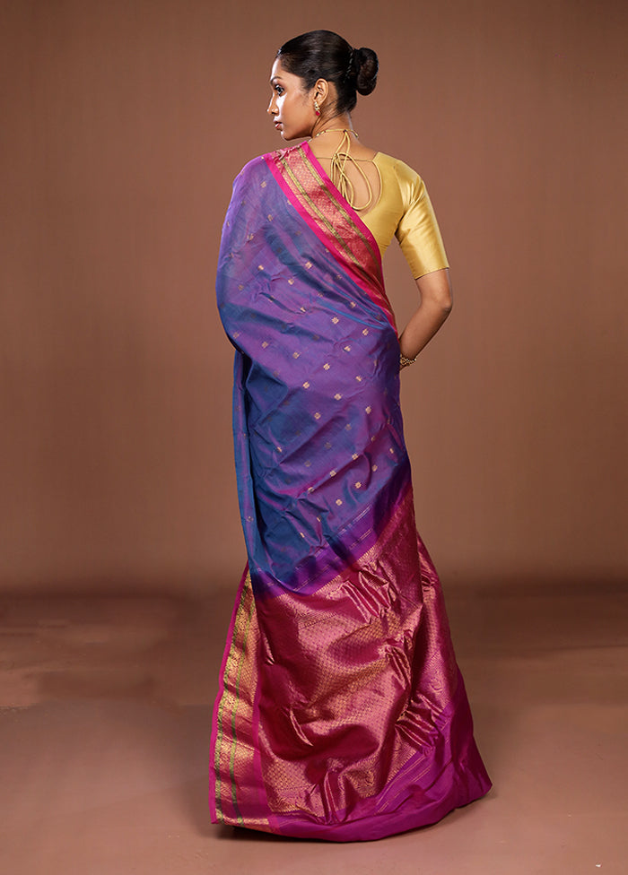 Purple Gadwal Pure Silk Saree Without Blouse Piece