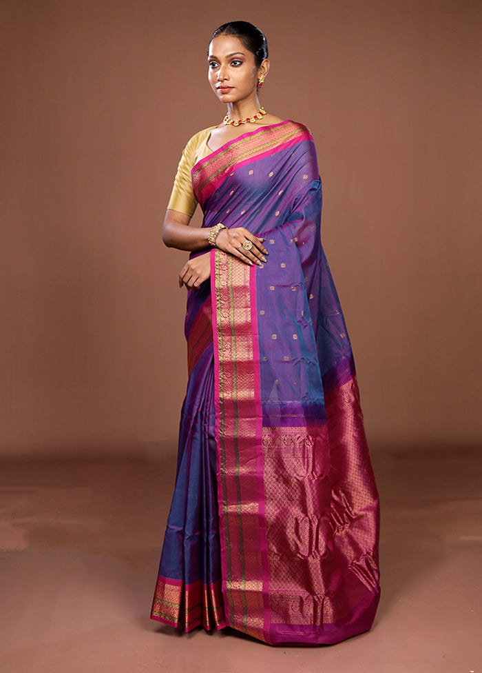 Purple Gadwal Pure Silk Saree Without Blouse Piece