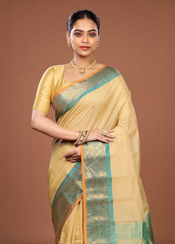 Cream Gadwal Pure Silk Saree Without Blouse Piece