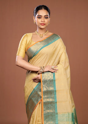 Cream Gadwal Pure Silk Saree Without Blouse Piece