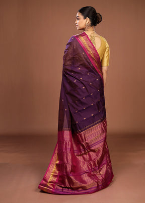 Purple Gadwal Pure Silk Saree Without Blouse Piece