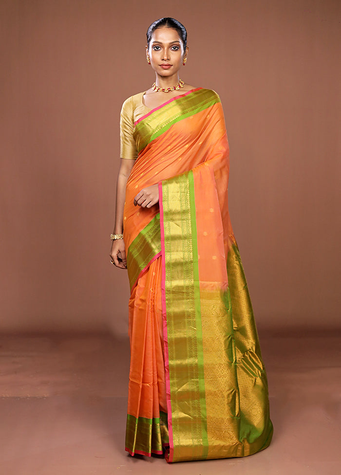 Orange Gadwal Pure Silk Saree Without Blouse Piece