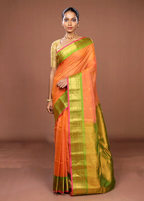 Orange Gadwal Pure Silk Saree Without Blouse Piece