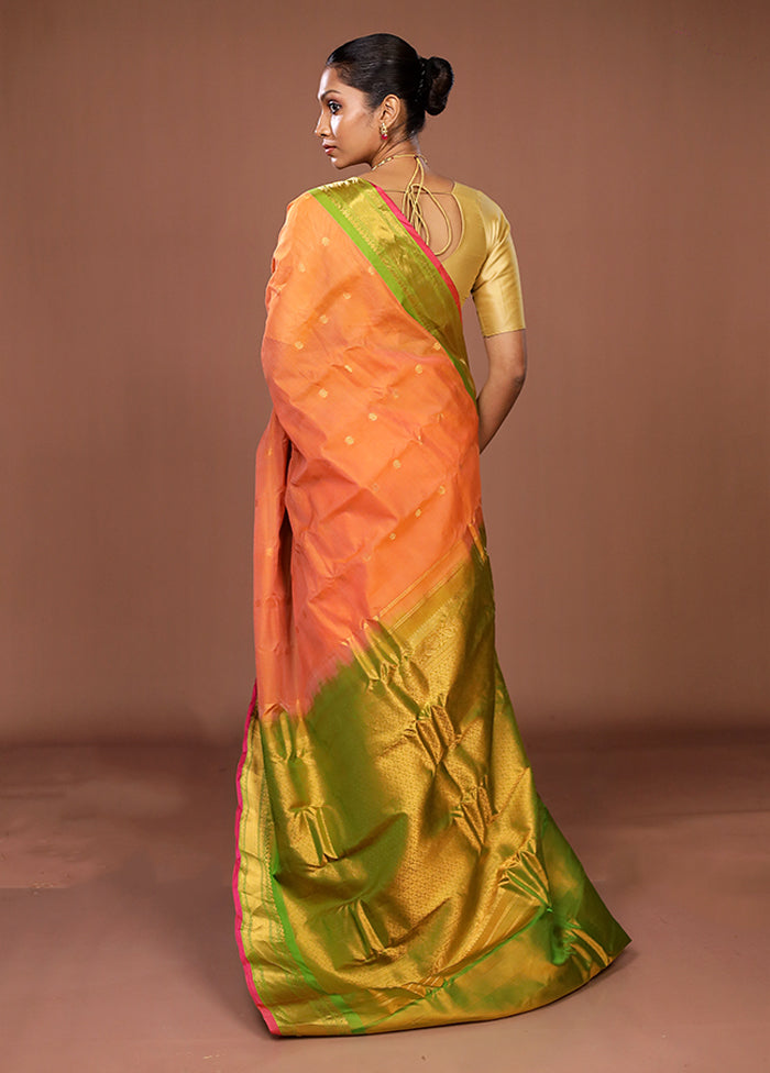 Orange Gadwal Pure Silk Saree Without Blouse Piece