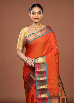 Orange Gadwal Pure Silk Saree Without Blouse Piece