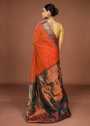Orange Gadwal Pure Silk Saree Without Blouse Piece