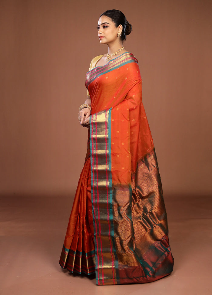 Orange Gadwal Pure Silk Saree Without Blouse Piece