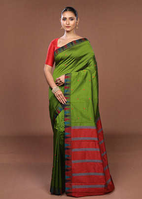 Green Kanjivaram Silk Saree With Blouse Piece