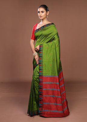 Green Kanjivaram Silk Saree With Blouse Piece