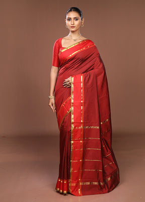 Maroon Kanjivaram Silk Saree With Blouse Piece