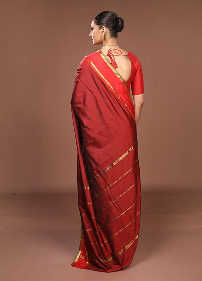 Maroon Kanjivaram Silk Saree With Blouse Piece