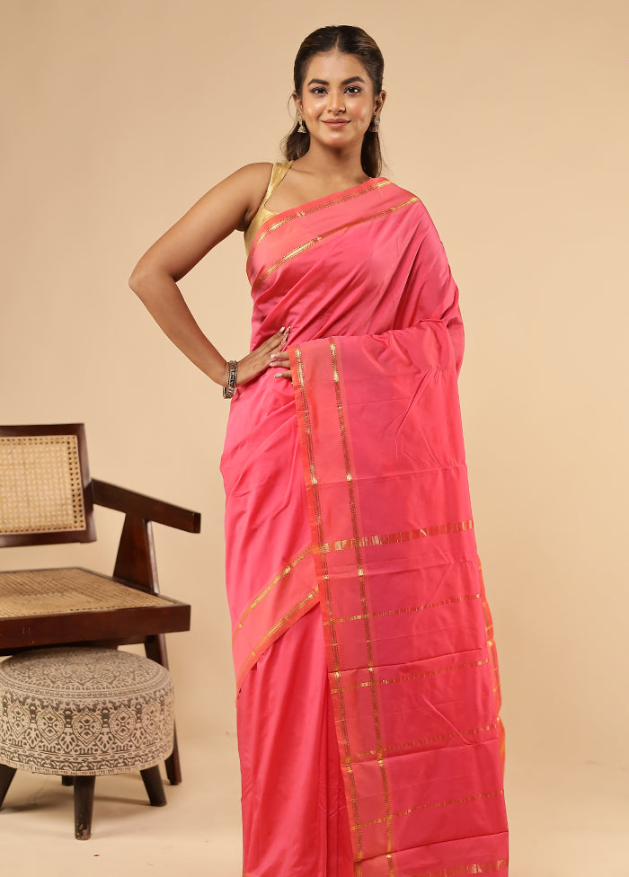 Pink Kanjivaram Silk Saree With Blouse Piece