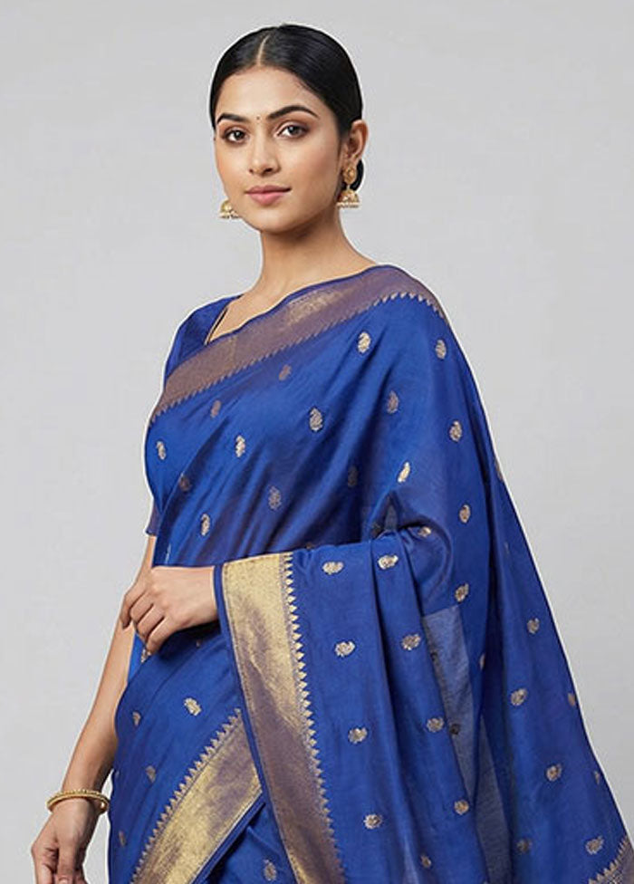 Blue Kanjivaram Silk Saree With Blouse Piece
