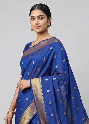 Blue Kanjivaram Silk Saree With Blouse Piece