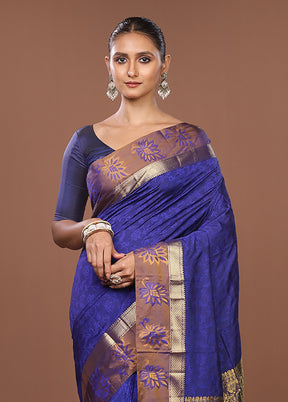 Blue Kanjivaram Silk Saree With Blouse Piece