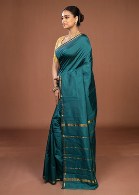 Blue Kanjivaram Silk Saree With Blouse Piece