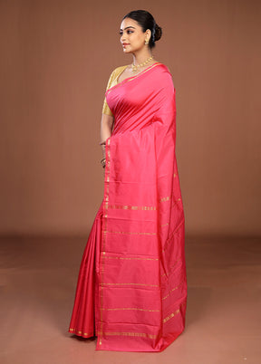 Pink Kanjivaram Silk Saree With Blouse Piece
