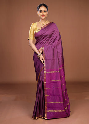 Purple Kanjivaram Silk Saree With Blouse Piece