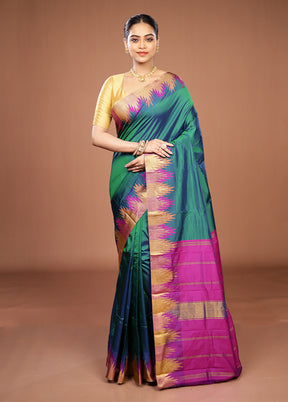 Green Kanjivaram Silk Saree With Blouse Piece