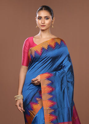 Blue Kanjivaram Silk Saree With Blouse Piece