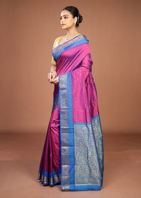 Purple Kanjivaram Silk Saree With Blouse Piece