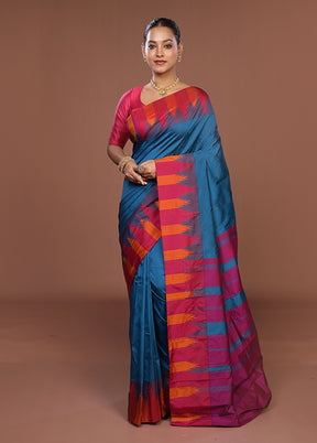 Blue Kanjivaram Silk Saree With Blouse Piece