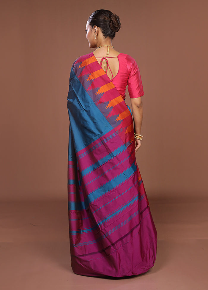 Blue Kanjivaram Silk Saree With Blouse Piece
