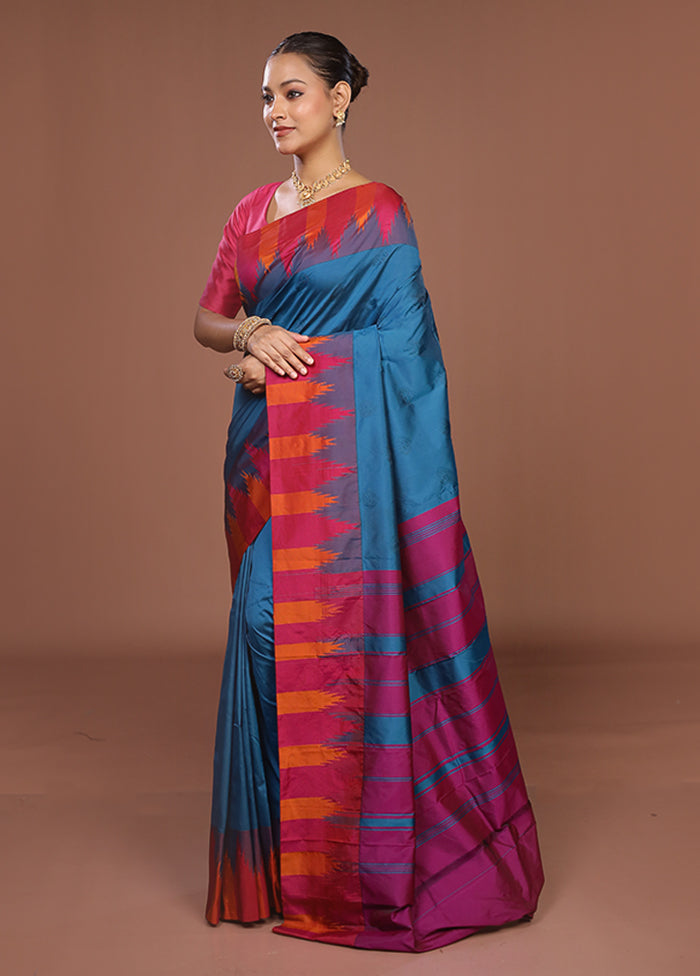 Blue Kanjivaram Silk Saree With Blouse Piece