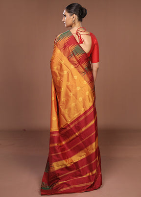 Rust Kanjivaram Silk Saree With Blouse Piece