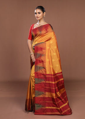 Rust Kanjivaram Silk Saree With Blouse Piece