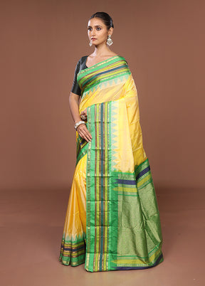 Yellow Kanjivaram Silk Saree With Blouse Piece